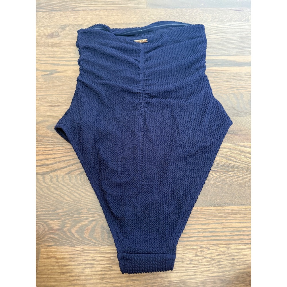 Milly Textured Ruched One Piece Swimsuit Lac Navy Strapless T45W62 New S - Picture 6 of 8
